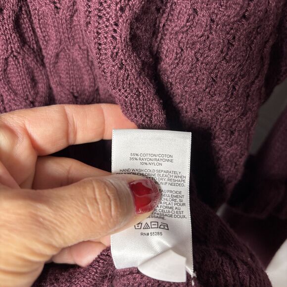 EXPRESS Womens XS Burgundy Cable Knit sweater cold shoulder cozy Fairygrunge - Picture 7 of 8